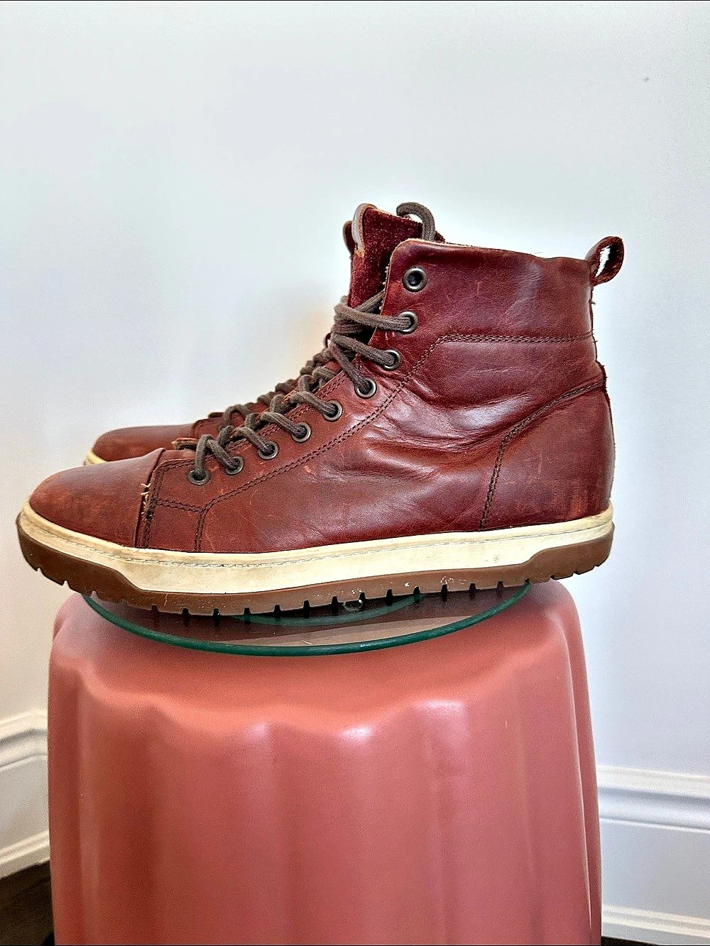 ALDO real Leather High Top Sneakers in Brown/Burgundy US 9.5 fleece lined